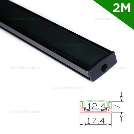 Profil Aluminiu Aplicat Negru Dispersor Negru 2M 12.4MM