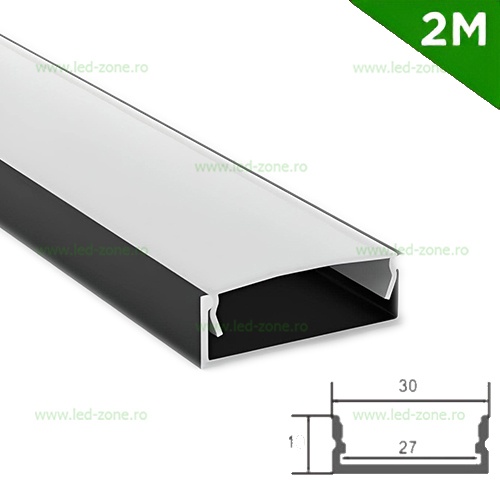Profil Aluminiu Aplicat Negru Dispersor Alb 2M 27MM