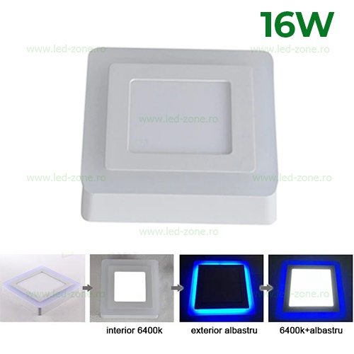Spot LED 16W Patrat Alb Rece Contur Color Aplicat