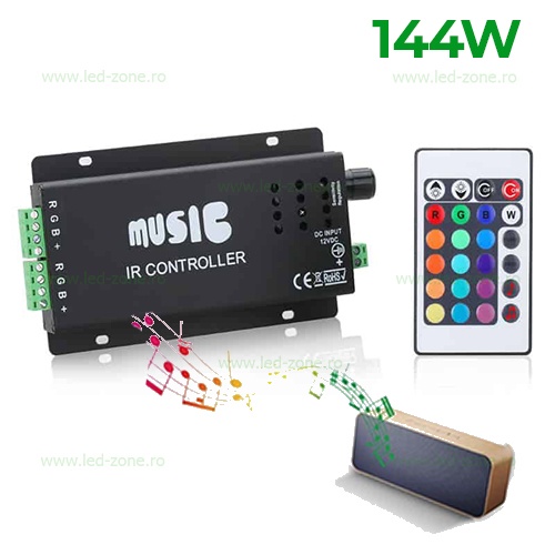Controller Muzical Banda LED RGB 12A 144W Telecomanda IR