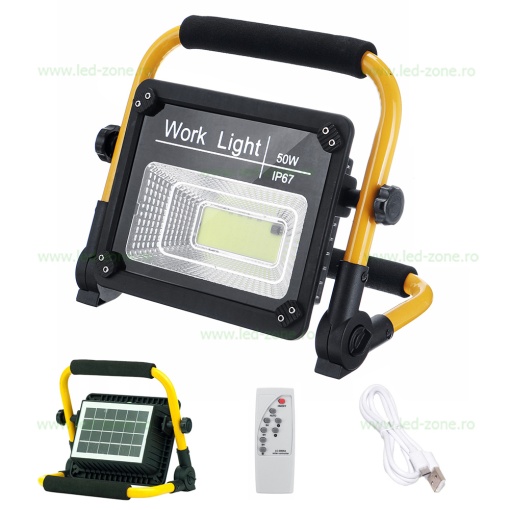 Proiector LED 50W COB Acumulator USB Solar