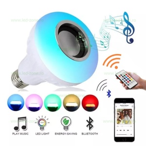 Bec LED E27 12W RGB Muzical Bluetooth Telecomanda - Img 1