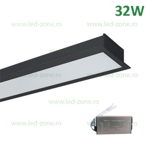 Corp Iluminat LED 32W 150cm Incastrabil Liniar EL-S48 Negru Emergenta