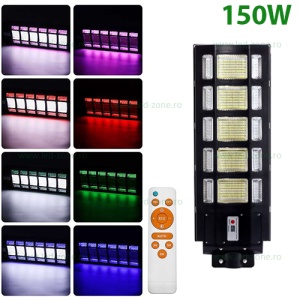 Lampa LED Iluminat Stradal 150W Solara cu RGB Senzor Miscare si Telecomanda - Img 1