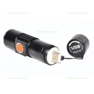 Lanterna LED De Mana 3W COB ZOOM Incarcare USB - Img 2