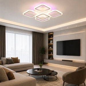 Lustra LED 90W Alba 3 Functii cu Telecomanda LZ72-4+1 RGB