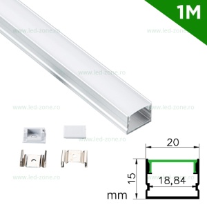 Profil Aluminiu Aplicat Dispersor Mat 1M 18.4MM - Img 1