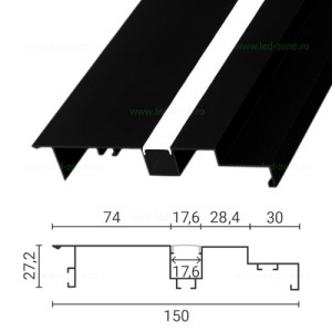 Profil Aluminiu Aplicat Negru Dispersor Alb 2M 17.6MM - Img 2