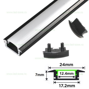 Profil Aluminiu Incastrat Negru Dispersor Alb 2M 11MM - Img 2