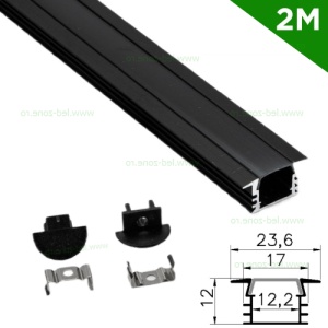Profil Aluminiu Incastrat Negru Dispersor Negru 2M 12.2MM