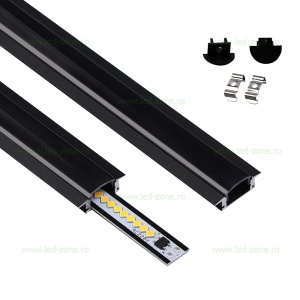 Profil Aluminiu Incastrat Negru Dispersor Negru 2M 27MM - Img 2