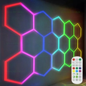 Set 14 Hexagoane LED Honeycomb RGB Digitale Tuburi 440mm - Img 7