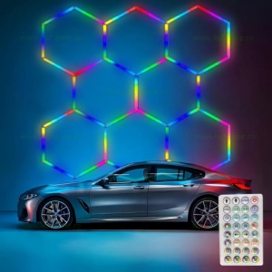 Set 8 Hexagoane LED Honeycomb RGB Digitale Tuburi 460mm - Img 5