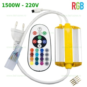 Controller Banda LED RGB 220V 1500W IR IP65 Telecomanda Ovala - Img 1
