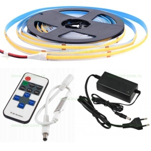 Kit Banda LED COB 12V Dimabila 5m cu Telecomanda RF