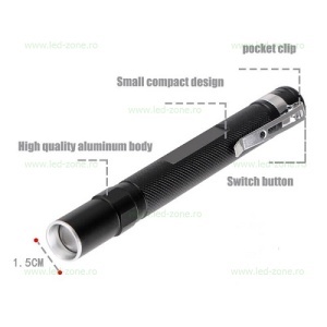 Lanterna LED Profesionala 7W ZOOM cu Clema