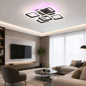 Lustra LED 90W Neagra 3 Functii cu Telecomanda LZ72-4+1 RGB