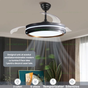 Lustra LED Rotunda cu Ventilator si Telecomanda LZ417YY Negru - Img 3