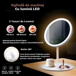 Oglinda Machiaj LED 5W 3 Functii USB Alba - Img 2