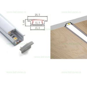 Profil Aluminiu Incastrat Dispersor Mat 1M 12.3MM Plat - Img 2
