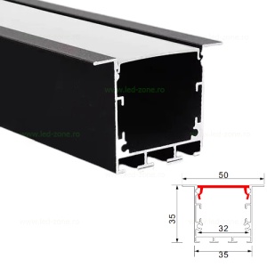 Profil Aluminiu Incastrat Negru Dispersor Alb 2M 32MM - Img 2
