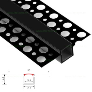 Profil Aluminiu Incastrat Sub Tencuiala Negru Dispersor Negru 2M 12.7MM - Img 2