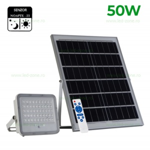 Proiector LED 50W cu Panou Solar Senzor Zi-Noapte si Telecomanda - Img 1