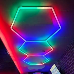 Set 3 Hexagoane LED Honeycomb RGB Digitale Tuburi 460mm