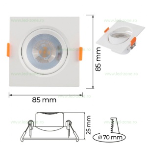 Spot LED 7W SMD Patrat Mobil Alb MAYA - Img 3