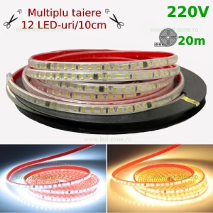 Banda LED 2835 120 SMD/ML 220V Lupa Autoadeziva Taiere 10cm Rola 10m