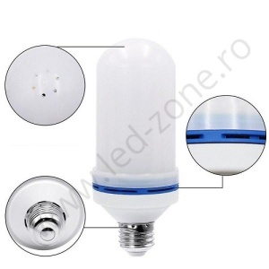 Bec LED E27 6W Cilindric Efect Flacara