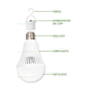 Bec LED E27 9W Glob Mat Acumulator