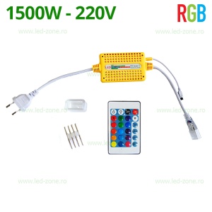 Controller Banda LED RGB 220V 1500W IR IP65 Telecomanda Slim - Img 1