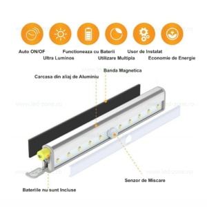 Corp Iluminat LED Mobila 10 SMD cu Senzor si Baterii - Img 6