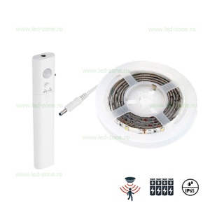 Kit Banda LED 2835 Silicon 1M cu Senzor Miscare si Baterii