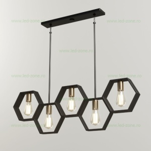 Lustra 5 Socluri Vintage E27 Hexagon Liniara LZ4362