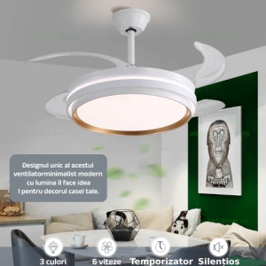 Lustra LED Rotunda cu Ventilator si Telecomanda LZ417YY Alb - Img 4