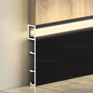 Profil Aluminiu Aplicat Negru Dispersor Alb 2M 14.3MM Plinta - Img 2