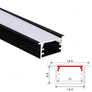 Profil Aluminiu Incastrat Negru Dispersor Alb 2M 12MM