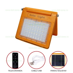 Proiector LED 40W Solar Acumulator USB Telecomanda - Img 1