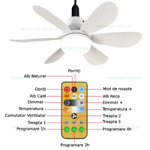 Bec LED E27 20W CCT Dimabil cu Ventilator si Telecomanda - Img 3
