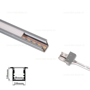 Profil Aluminiu Incastrat Dispersor Alb 3M 8mm cu Banda LED 24V - Img 3