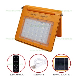 Proiector LED 20W Solar Acumulator USB Telecomanda - Img 1