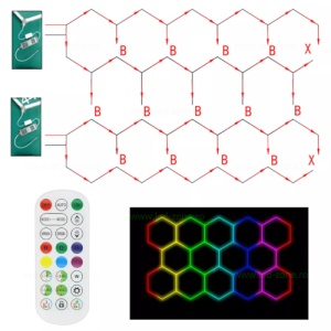 Set 14 Hexagoane LED Honeycomb RGB Digitale Tuburi 440mm - Img 8