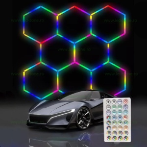 Set 8 Hexagoane LED Honeycomb RGB Digitale Tuburi 460mm - Img 1