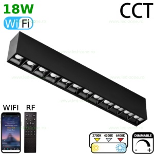 Spot LED Magnetic 18W Liniar Clar Negru CCT RF WIFI