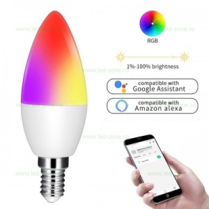 Bec LED E14 6W Lumanare RGBWW Smart Tuya - Img 1