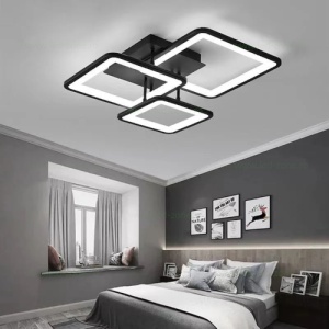 Lustra LED 90W Neagra 3 Functii Dimabila cu Telecomanda LZ131
