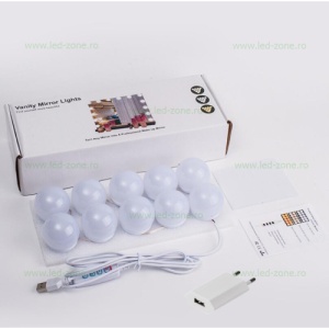 Set 10 Becuri LED Dimabile cu 3 Functii Pentru Oglinda Machiaj