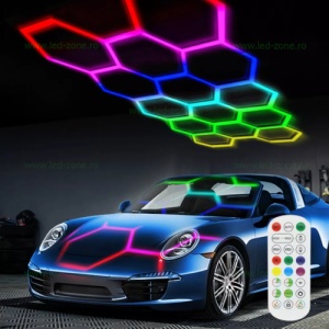 Set 14 Hexagoane LED Honeycomb RGB Digitale Tuburi 440mm - Img 5